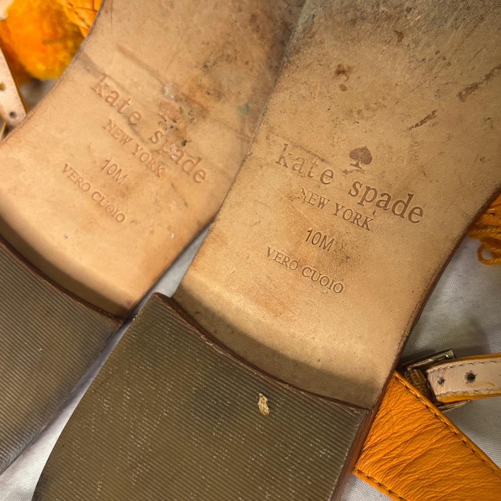 Kate Spade Pom Pom Tassel Flat Leather Sandals Orange Size 10 - Picture 7 of 7